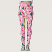 Rosa Weihnachtskatze Leggings (Vorderseite)