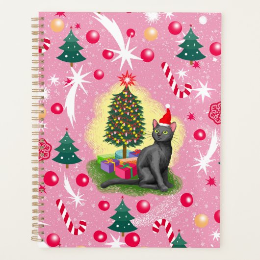 Rosa Weihnachtskatze Planer (Vorderseite)
