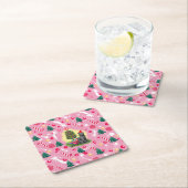 Rosa Weihnachtskatze Rechteckiger Pappuntersetzer (Vor Ort)