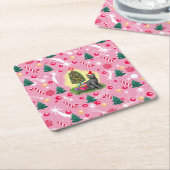 Rosa Weihnachtskatze Rechteckiger Pappuntersetzer (angewinkelt)