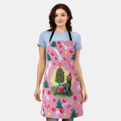 Rosa Weihnachtskatze Schürze (Getragen)