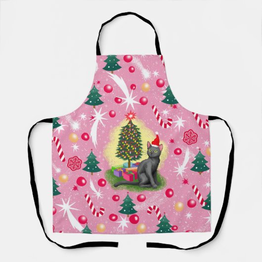 Rosa Weihnachtskatze Schürze (Vorderseite)