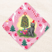 Rosa Weihnachtskatze Untersetzer (Vorderseite)