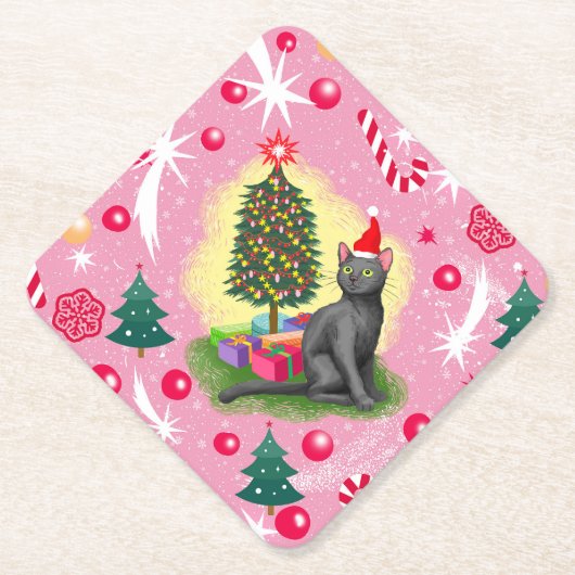 Rosa Weihnachtskatze Untersetzer (Vorderseite)