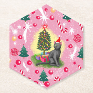 Rosa Weihnachtskatze Untersetzer