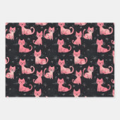 Rosa Weihnachtskatzen auf schwarz Geschenkpapier Set (Vorderseite 3)
