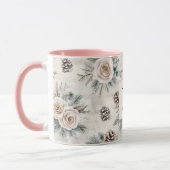 Rosa Weihnachtskiefernzapfen Florales Monogramm Tasse (Links)