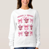 Rosa Weihnachtskokette Bogen und Kühe Sweatshirt (Vorderseite)