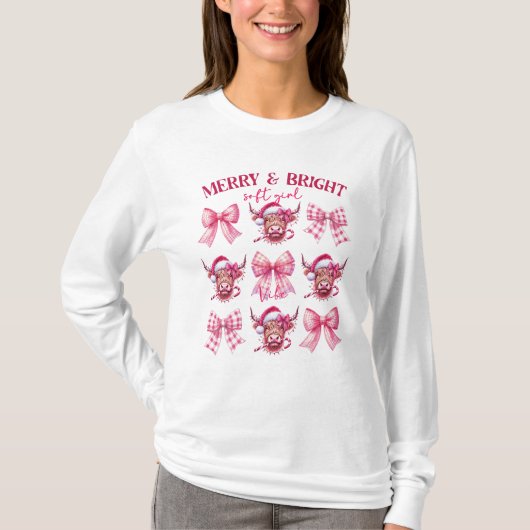 Rosa Weihnachtskokette Bogen und Kühe T-Shirt (Vorderseite)