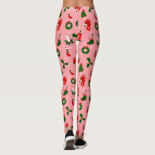 Rosa Weihnachtskranz Leggings (Rückseite)