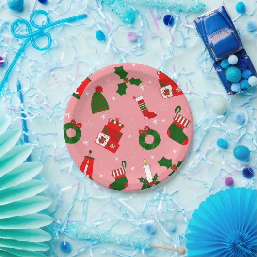 Rosa Weihnachtskranz Pappteller (Party)