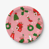 Rosa Weihnachtskranz Pappteller (Vorderseite)