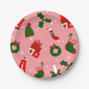 Rosa Weihnachtskranz Pappteller