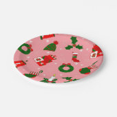 Rosa Weihnachtskranz Pappteller (Schrägansicht)