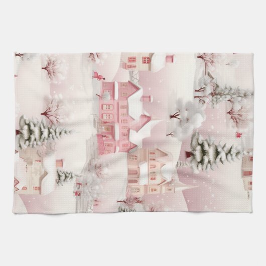 Rosa Weihnachtsküchentuch. Geschirrtuch (Horizontal)