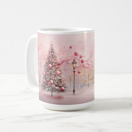 Rosa Weihnachtslandschaft im Freien Kaffeetasse (Vorderseite Links)