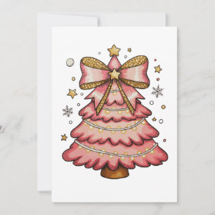 Rosa Weihnachtslichter Baum Coquette Bogen Wasserf Feiertagskarte