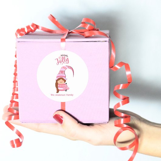 Rosa Weihnachtsmädchen mit Braid Hair Jolly Runder Aufkleber