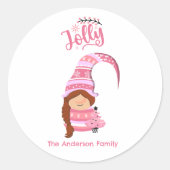 Rosa Weihnachtsmädchen mit Braid Hair Jolly Runder Aufkleber (Vorderseite)