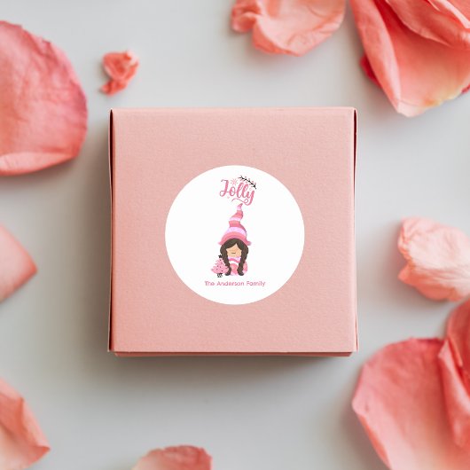 Rosa Weihnachtsmädchen mit dunklem Haar Jolly Runder Aufkleber