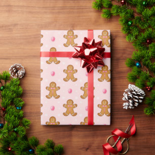 Rosa Weihnachtsmann aus Lebkuchen Süße Pastell-Wei Geschenkpapier