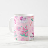 Rosa Weihnachtsmann-Claus-&-Baum-nahtloses Muster Kaffeetasse (Vorderseite Links)