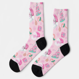 Rosa Weihnachtsmann-Claus-&-Baum-nahtloses Muster Socken