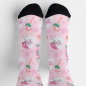 Rosa Weihnachtsmann-Claus-&-Baum-nahtloses Muster Socken (Oben)