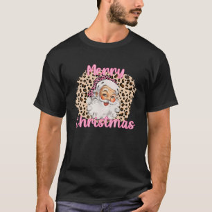 Rosa Weihnachtsmann Frohe Weihnachten Leopard im V T-Shirt