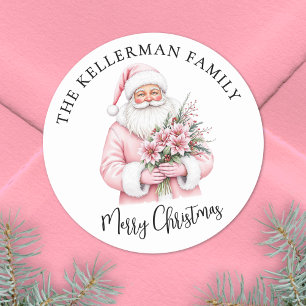 Rosa Weihnachtsmann Frohe Weihnachten Runder Aufkleber