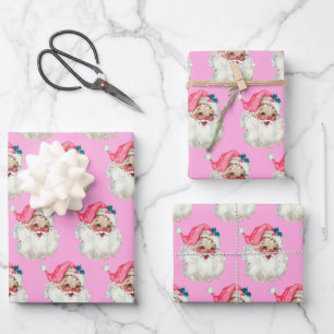 Rosa Weihnachtsmann-Gesicht Claus Weihnachten  Alt Geschenkpapier Set