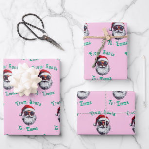 Rosa Weihnachtsmann-Gesicht, Vintage Rosa Weihnach Geschenkpapier Set