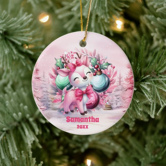 Rosa Weihnachtsmann Kindermädchen Foto Ornament (Baum)