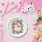 Rosa Weihnachtsmann und Blumenspray Pappteller (Party)