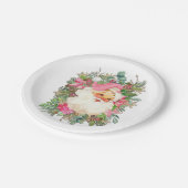 Rosa Weihnachtsmann und Blumenspray Pappteller (Schrägansicht)