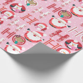 Rosa Weihnachtsmann und Rudolph Weihnachtslustig Geschenkpapier (Ecke)
