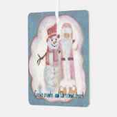 Rosa Weihnachtsmann und Schneemann Ornament Aus Metall (Vorderseite links)