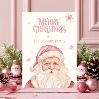 Rosa Weihnachtsmann-Wasserfarbe Retro-Weihnachten Feiertagskarte