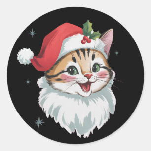 Rosa Weihnachtsmannmütze Retro Süße Kitty Katze We Runder Aufkleber