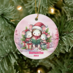 Rosa Weihnachtsmäuse Kinder Foto Ornament