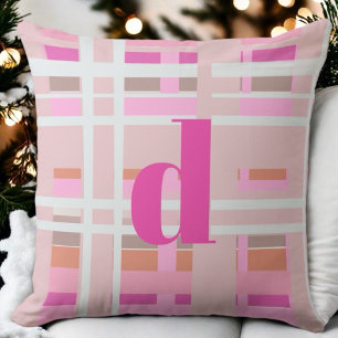 Rosa Weihnachtsmonogramm karierte Rosa Orange Kissen