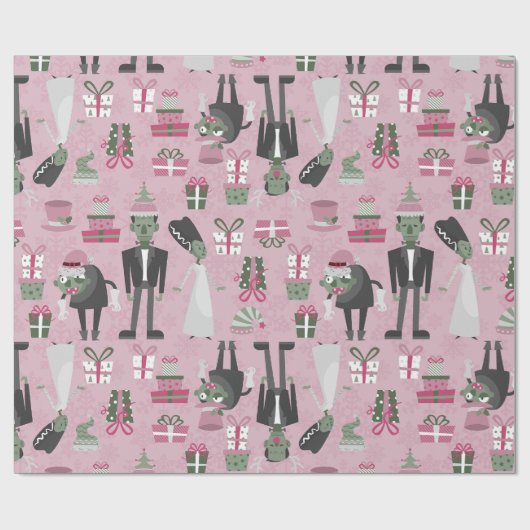 Rosa Weihnachtsmonster, frankenstein Geschenkpapier (Flach)