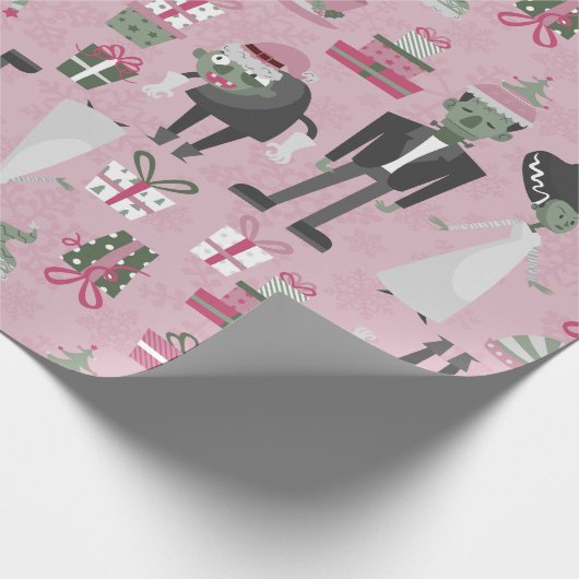 Rosa Weihnachtsmonster, frankenstein Geschenkpapier (Ecke)