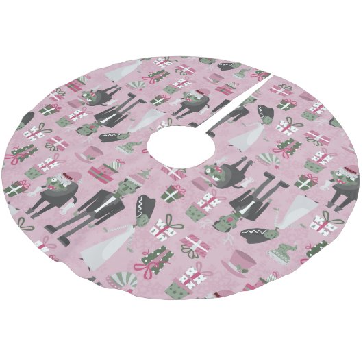 Rosa Weihnachtsmonster, frankenstein Polyester Weihnachtsbaumdecke (Schrägansicht)