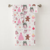 Rosa Weihnachtsmuster Badhandtuch Set (Insitu)