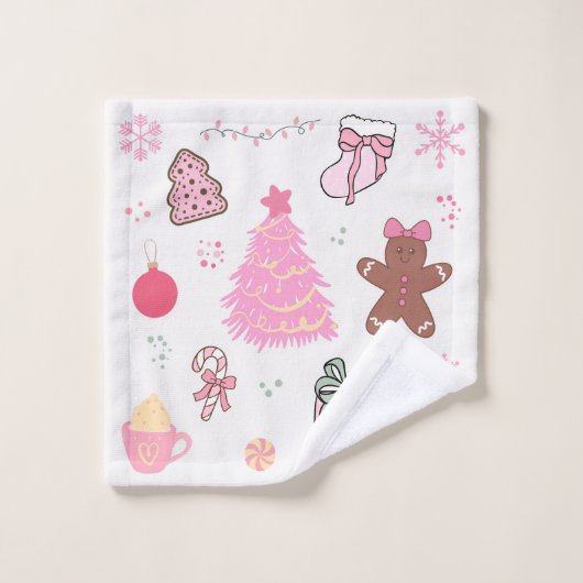 Rosa Weihnachtsmuster Badhandtuch Set (Waschlappen)