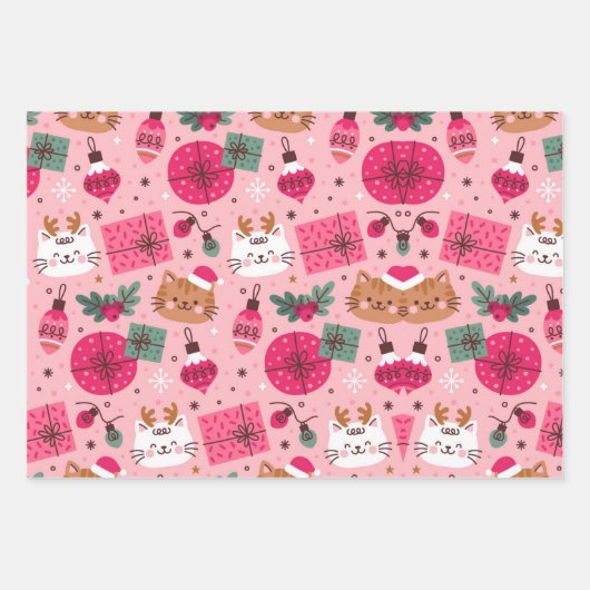 Rosa Weihnachtsmuster Geschenkpapier Set (Vorderseite)