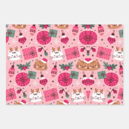 Rosa Weihnachtsmuster Geschenkpapier Set