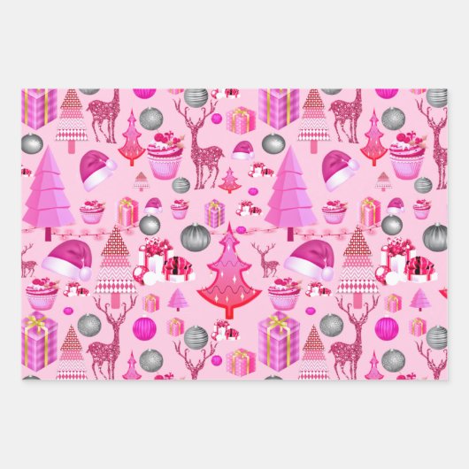 Rosa Weihnachtsmuster Geschenkpapier Set (Vorderseite 2)