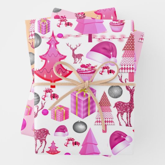 Rosa Weihnachtsmuster Geschenkpapier Set (Beispiel)